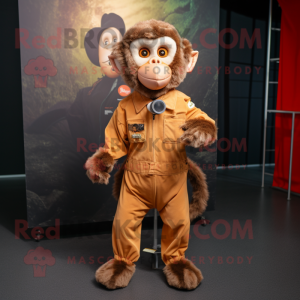 Rust Capuchin Monkey mascot costume character dressed with a Jumpsuit and Pocket squares