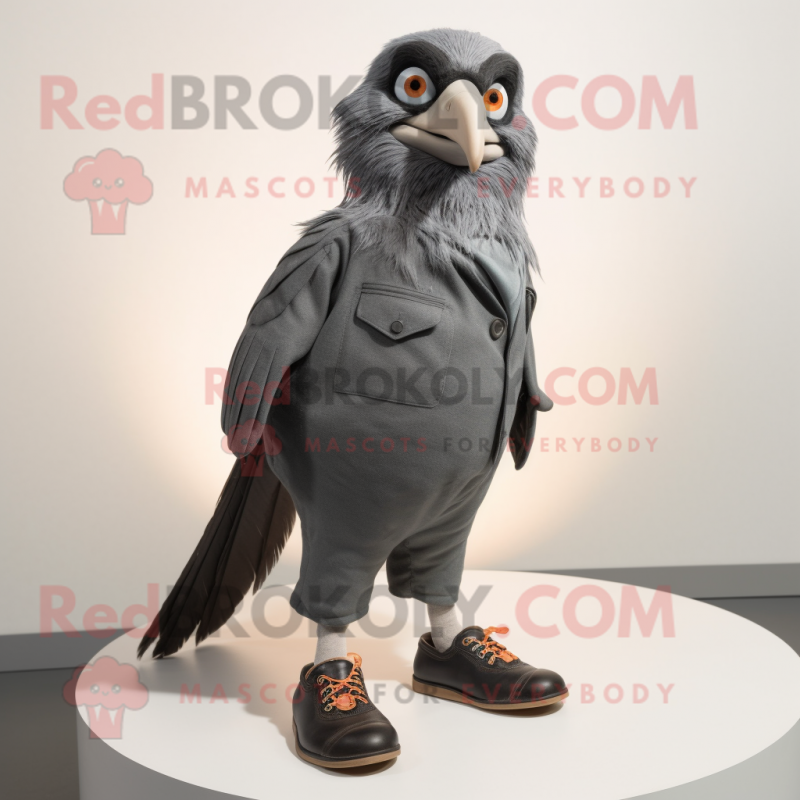 Gray Blackbird mascot costume character dressed with a Henley Tee and Shoe laces Gray Blackbird mascot costume character dressed with a Henley Tee and Shoe laces