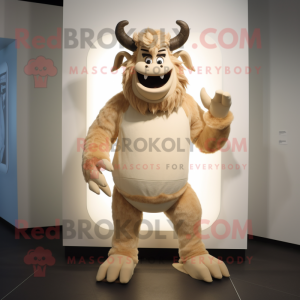 Cream Minotaur mascot costume character dressed with a Shorts and Mittens