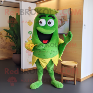 Green Paella mascot costume character dressed with a Shorts and Watches