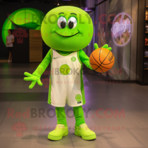 Lime Green Basketball Ball mascot costume character dressed with a Henley Tee and Bracelet watches