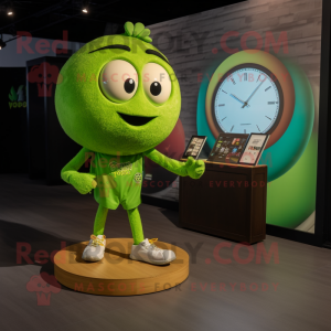 Lime Green Basketball Ball mascot costume character dressed with a Henley Tee and Bracelet watches