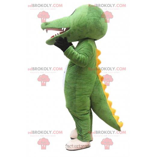 Mascotte de crocodile vert et jaune, costume d'alligator -