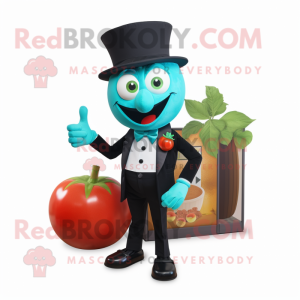 Cyan Tomato mascot costume character dressed with a Tuxedo and Ties