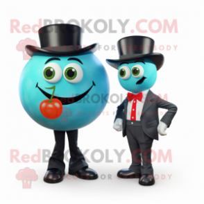 Cyan Tomato mascot costume character dressed with a Tuxedo and Ties