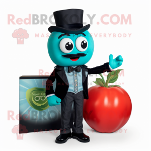 Cyan Tomato mascot costume character dressed with a Tuxedo and Ties