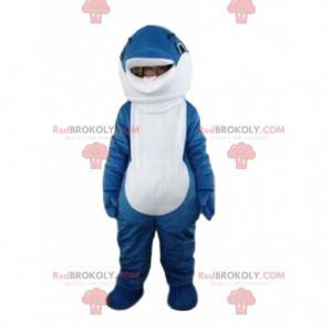 Mascote golfinho azul e branco, totalmente personalizável -