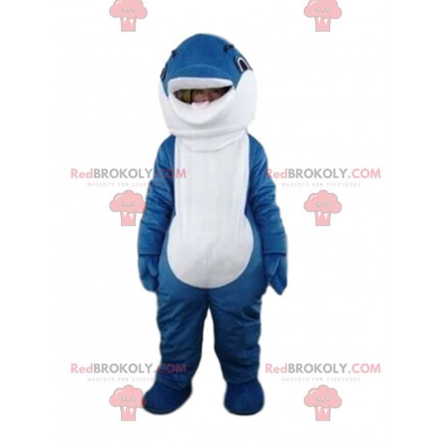 Mascot delfín azul y blanco, totalmente personalizable -