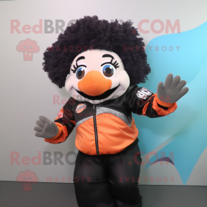 Black Clown Fish mascot costume character dressed with a Moto Jacket and Hair clips