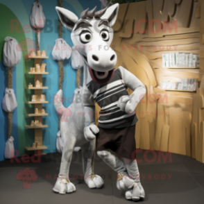 Silver Okapi mascot costume character dressed with a Capri Pants and Coin purses