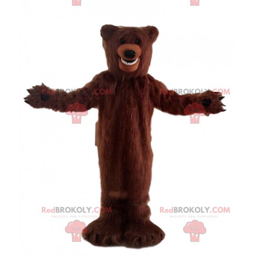 Mascotte de gros ours marron tout poilu, costume d'ours -