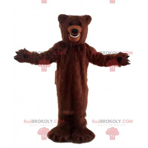 Mascotte de gros ours marron tout poilu, costume d'ours -