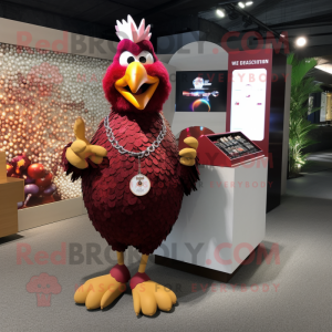 Maroon Rooster mascot costume character dressed with a Bikini and Coin purses