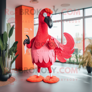 Red Flamingo mascot costume character dressed with a Long Sleeve Tee and Wraps