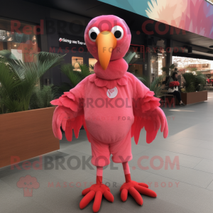 Red Flamingo mascot costume character dressed with a Long Sleeve Tee and Wraps