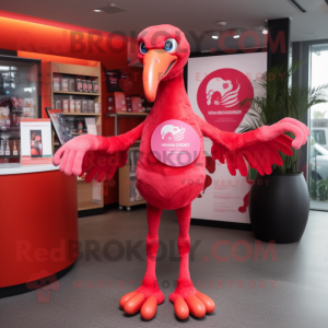 Red Flamingo mascot costume character dressed with a Long Sleeve Tee and Wraps