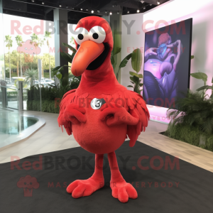 Red Flamingo mascot costume character dressed with a Long Sleeve Tee and Wraps