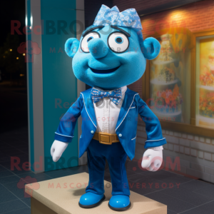 Blue Biryani mascot costume character dressed with a Suit Jacket and Bow ties