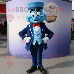 Blue Biryani mascot costume character dressed with a Suit Jacket and Bow ties