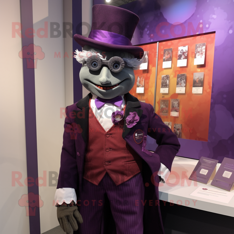 Purple Attorney mascot costume character dressed with a Waistcoat and Brooches Purple Attorney mascot costume character dressed with a Waistcoat and Brooches