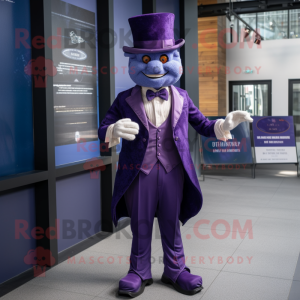 Purple Attorney mascot costume character dressed with a Waistcoat and Brooches