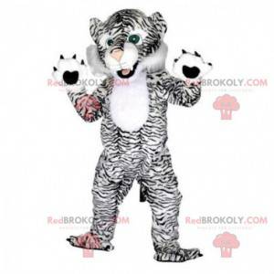 Witte en zwarte tijger mascotte, katachtig kostuum, gigantische