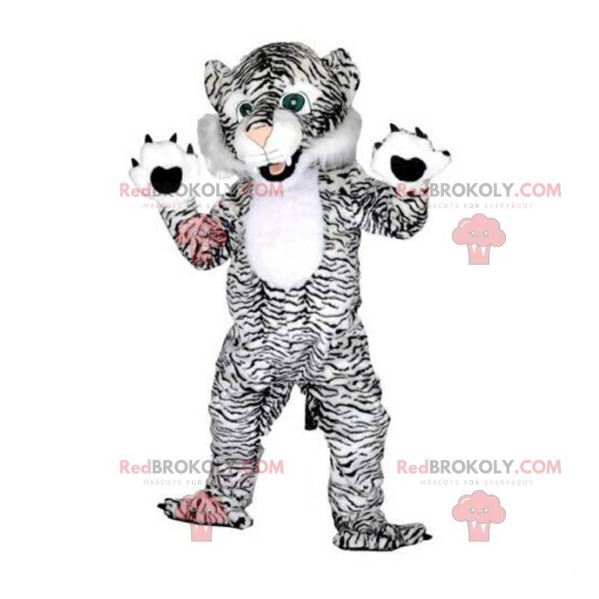 Mascotte tigre bianca e nera, costume felino, tigre gigante -