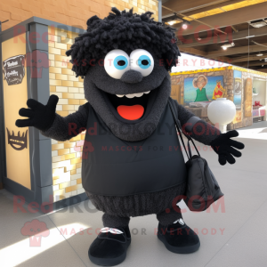 Black Falafel mascot costume character dressed with a Suit Pants and Backpacks