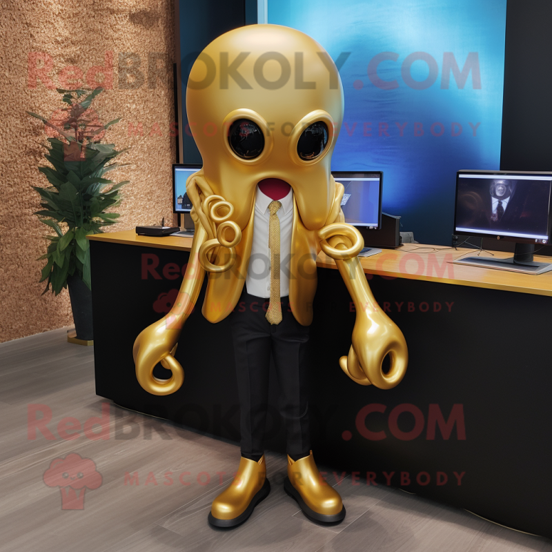 Gold Squid mascot costume character dressed with a Suit Jacket and Keychains Gold Squid mascot costume character dressed with a Suit Jacket and Keychains