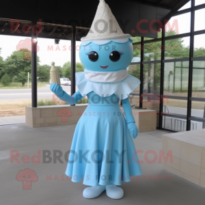 Sky Blue Ice Cream Cone mascot costume character dressed with a Empire Waist Dress and Headbands