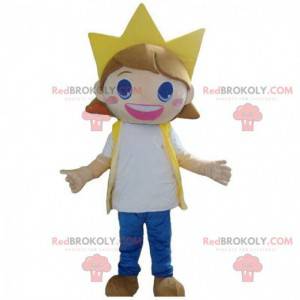 Girl mascot with a crown, queen costume, child king -