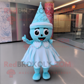 Sky Blue Ice Cream Cone mascot costume character dressed with a Empire Waist Dress and Headbands