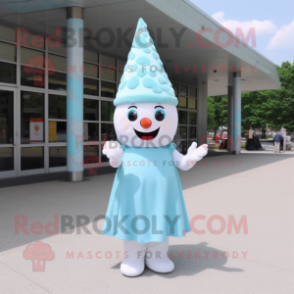 Sky Blue Ice Cream Cone mascot costume character dressed with a Empire Waist Dress and Headbands