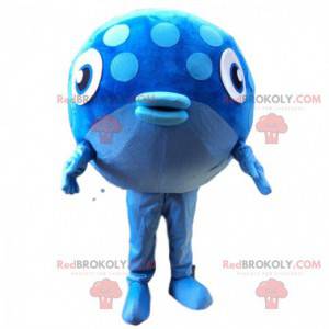 Mascotte grande pesce azzurro molto divertente, costume da mare