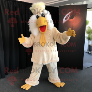 Beige Butter Chicken mascot costume character dressed with a Suit Pants and Hats