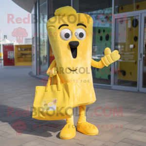Yellow Lasagna mascot costume character dressed with a Trousers and Tote bags
