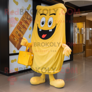 Yellow Lasagna mascot costume character dressed with a Trousers and Tote bags