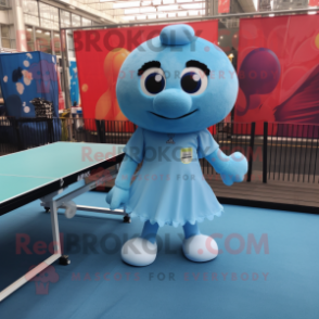 Sky Blue Ping Pong Table mascot costume character dressed with a A-Line Skirt and Wallets