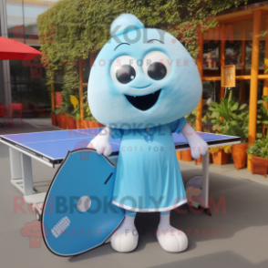 Sky Blue Ping Pong Table mascot costume character dressed with a A-Line Skirt and Wallets