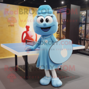 Sky Blue Ping Pong Table mascot costume character dressed with a A-Line Skirt and Wallets