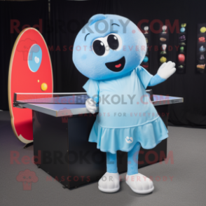 Sky Blue Ping Pong Table mascot costume character dressed with a A-Line Skirt and Wallets