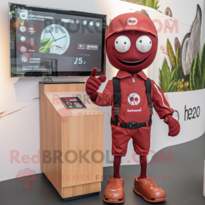Rust Cherry mascot costume character dressed with a Playsuit and Digital watches