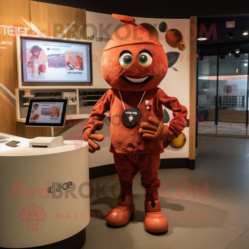 Rust Cherry mascot costume character dressed with a Playsuit and Digital watches