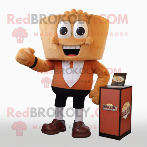 Rust Pop Corn mascot costume character dressed with a Shorts and Briefcases