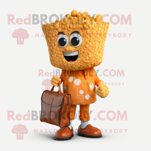 Rust Pop Corn mascot costume character dressed with a Shorts and Briefcases
