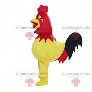 Mascota de gallo rojo y amarillo, disfraz de granja -