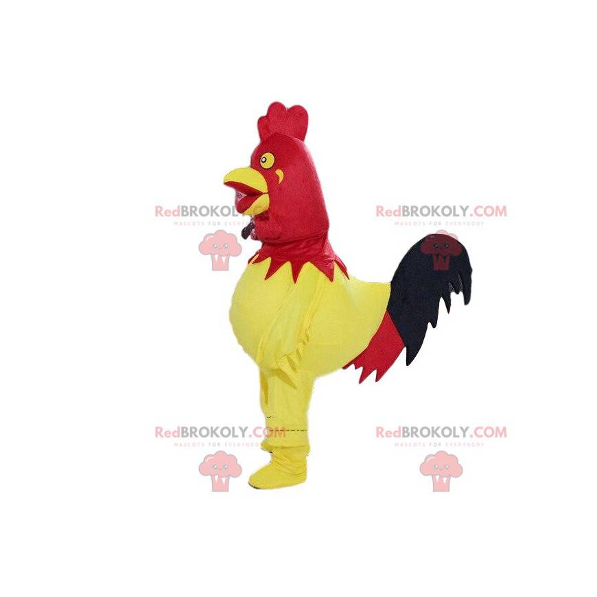 Rød og gul hane maskot, gårdsdrakt - Redbrokoly.com