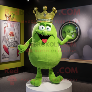 Lime Green Queen mascot costume character dressed with a Henley Tee and Rings