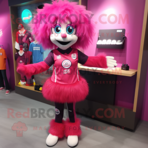 Magenta Juggle mascot costume character dressed with a Mini Skirt and Hair clips