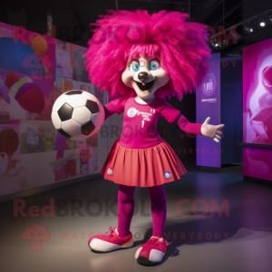 Magenta Juggle mascot costume character dressed with a Mini Skirt and Hair clips
